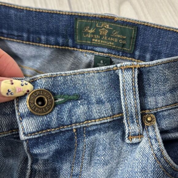 Lauren Ralph lauren cotton jeans size 6   Unique green trim design - Picture 8 of 8